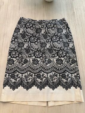 Talbots Black and ivory Lace-Print cotton Pencil Skirt